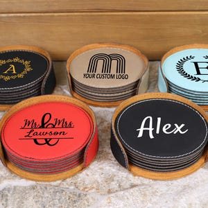Personalized Leather Coaster Set Customized By EventCityDesign