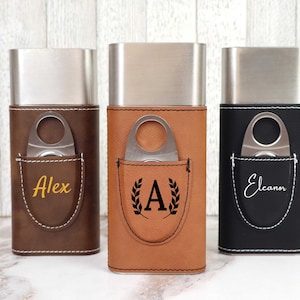 Personalized Cigar Case, Engraved Cigar Case, Leather Cigar Holder with Cutter, Groomsmen Gifts, Cigar Travel Case, Gift for Husband