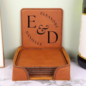 Personalized Leather Coaster Set, Customized Square Coasters, Custom Coffee Mug Mat, Personalized Coasters, Six Leather Coasters Set