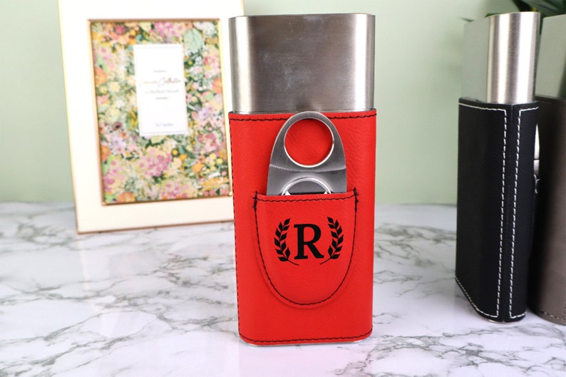 Personalized Cigar Case, Leather Cigar Holder With Cutter, Father's Day ...