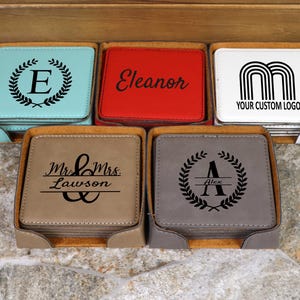 Personalized Leather Coaster Set, Traditional Anniversary Gift, Couple Initials Leather Coaster, wedding anniversary gifts, Coaster Set