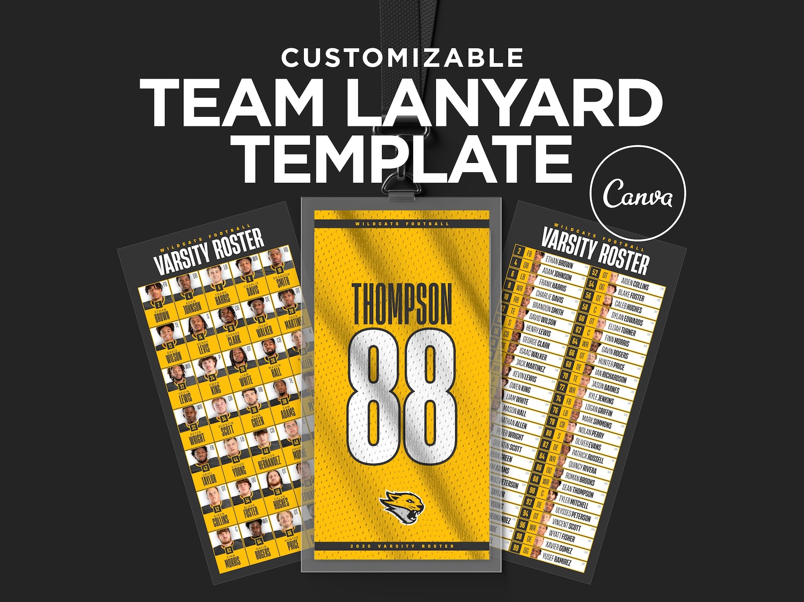 Team Roster Lanyard Template | Editable 4x8 Canva Team Design | Digital ...