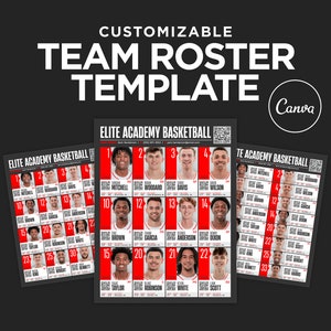 Customizable Team Roster Canva Template - Editable Player Profiles, Basketball, Baseball, Softball, Any Sport, Showcase Event Ready