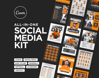 Baseball & Softball Social Media Templates | 20 Canva Team Graphics | Digital Download