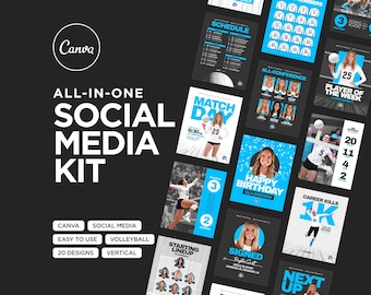 Plantillas para redes sociales de voleibol / 20 gráficos de equipo en Canva / Descarga digital
