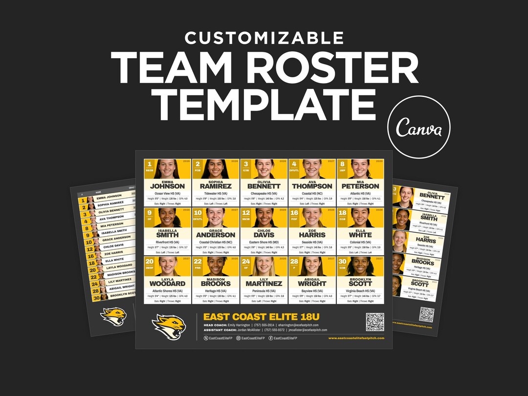Team Roster Template | Showcase Event Player Profiles | Canva Digital ...