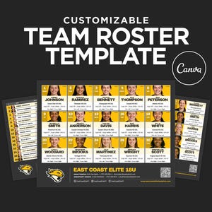 Customizable Team Roster Canva Template - Editable Player Profiles, Softball, Baseball, Basketball, Any Sport, Showcase Event Ready
