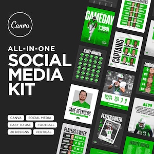 Sports Team Canva Templates - 20 Social Media Graphics for Football, Schedules, Gameday, Rosters, Stats, Spotlights, and more!