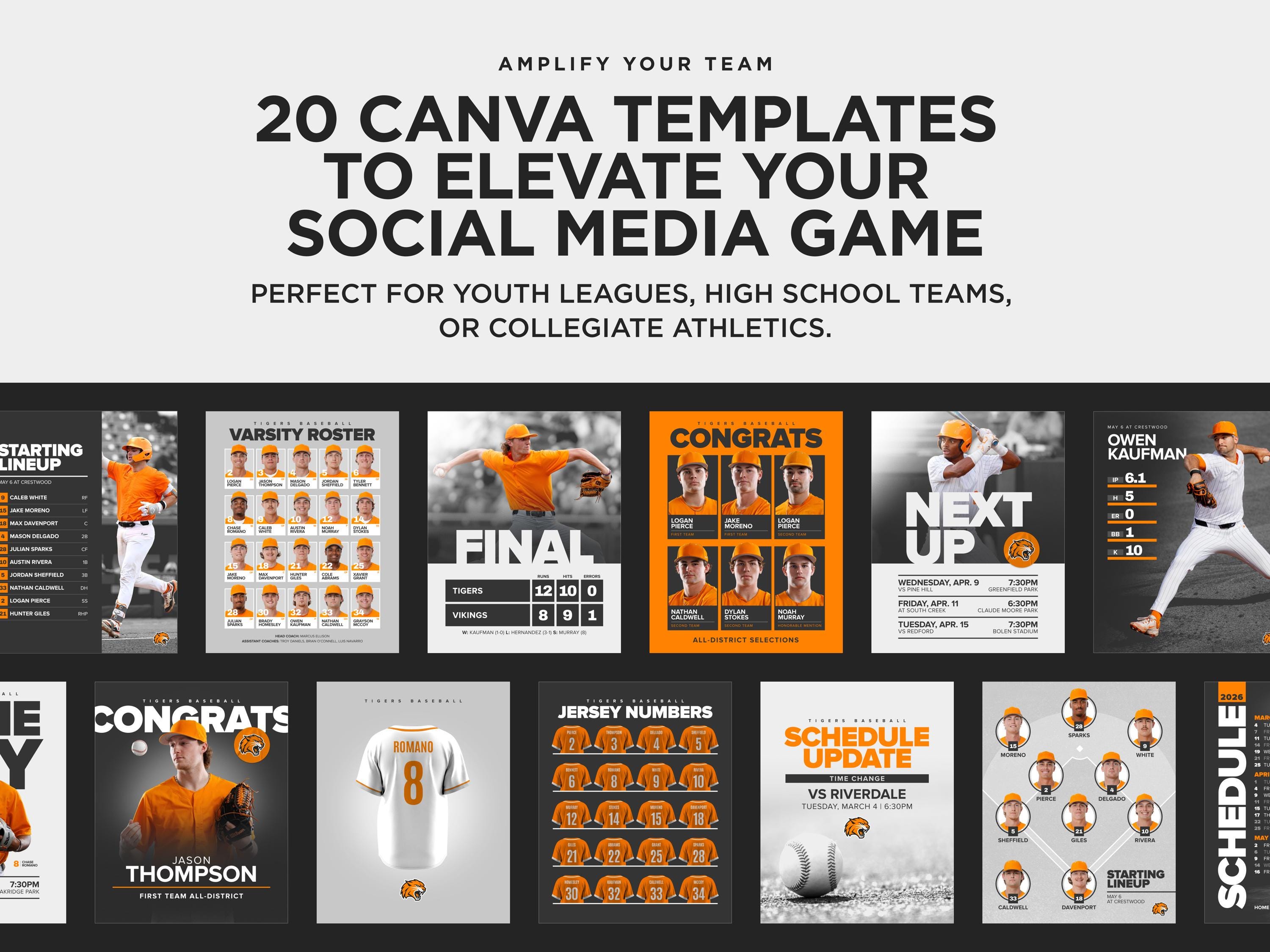 Baseball & Softball Social Media Templates | 20 Canva Team Graphics ...