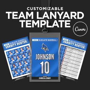 Anpassbare Team-Lanyard-Vorlage - Bearbeitbare Team-Roster-Karte, Team-Roster-Karte für jedes Sportteam, Reise-Team-Roster, Canva-Vorlage