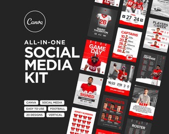 Football Social Media Templates | 20 Editable Canva Team Graphics | Digital Download