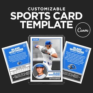 Bewerkbare sportkaartsjabloon - aangepaste ruilkaart, bewerkbaar in canvas, modern kaartontwerp, cadeau voor sporter, afdrukbaar spelerscadeau