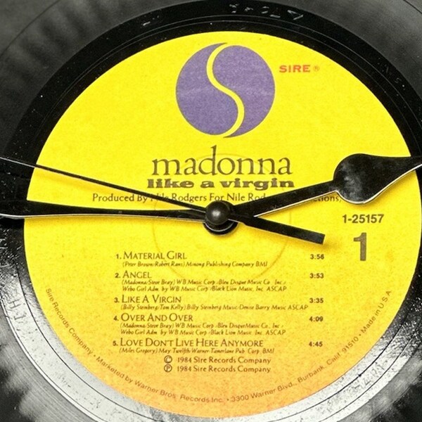 Horloge album disque vinyle recyclé « Like A Virgin » Madonna