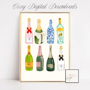 Champagne Wall Art Bar Cart Decor Champagne Poster Girly Wall Art Trending Wall Prints Bar Wall Art cozydigitaldownloads Printable Art