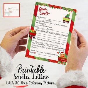 Linda carta a Papá Noel para niños, plantilla, lista de deseos navideños, carta imprimible a Papá Noel, actividad navideña para niños, carta a Papá Noel considerada y agradecida