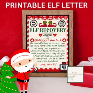 Carta de aviso de recuperação de elfo, carta de doença de elfo, notas de elfo, ideias de elfo de Natal, atividades para elfo de Natal, certificado para impressão instantânea