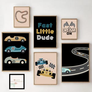 Racing Car Nursery Prints, Boy Bedroom Wall Art, Set of 8, Race Car Wall Art, Boys Room Decor, Printable Art, Digital Download