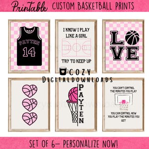 Basket wall Art Personalized Basketball prints set of 6 Custom Name Basketball Jersey Basketball Printable Wall Art Basketball Gifts Digital