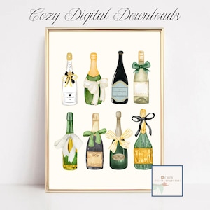 Champagne Wall Art Bar Cart Decor Champagne Poster Girly Wall Art Trending Wall Prints Bar Wall Art cozydigitaldownloads Printable Art Green