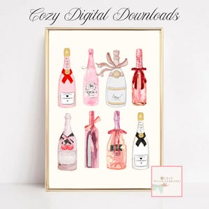 Champagne Wall Art Bar Cart Decor Champagne Poster Girly Wall Art Trending Wall Prints Bar Wall Art cozydigitaldownloads Printable Art pink