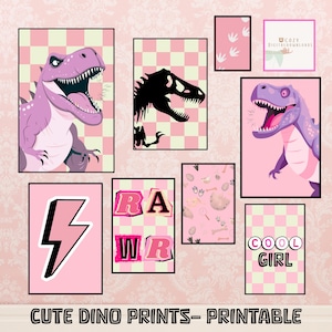 Pink Dinosaur Prints Girl Dinosaur Wall Art Cute Dinosaurs print Set of 8 Girl Dino Nursery Art Dinosaur  Playroom Decor Dinosaur Printables