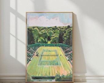 London Tennis Tournament Art Print, Grass Court Oil Painting Print
