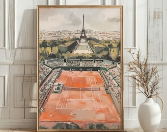 Póster de tenis, impresión artística de cancha de tenis, impresión artística de estadio de tenis, regalo de tenis, pintura de Grand Slam, arte de tenis, póster de tenis francés