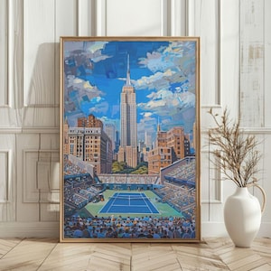 New York Tennis Court Poster – Minimalist Wall Art, Tennis Room Decor, Sports Illustration, Perfect Gift for Tennis Enthusiasts, Tennis gift