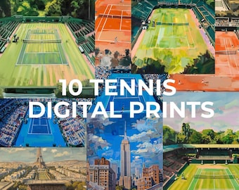 10 pósteres de tenis imprimibles, set de arte mural de torneos de tenis, decoración deportiva digital, impresión de tenis, amante del tenis, arte mural de tenis, arte deportivo