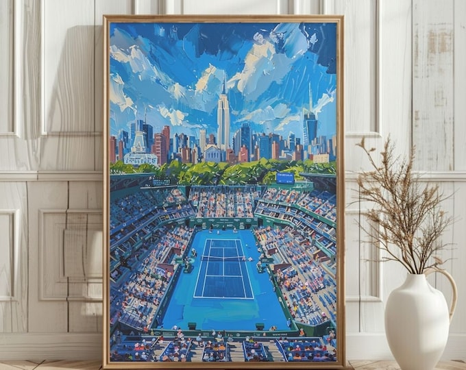 NYC Tennis Court Oil Painting Print, American Slam Poster