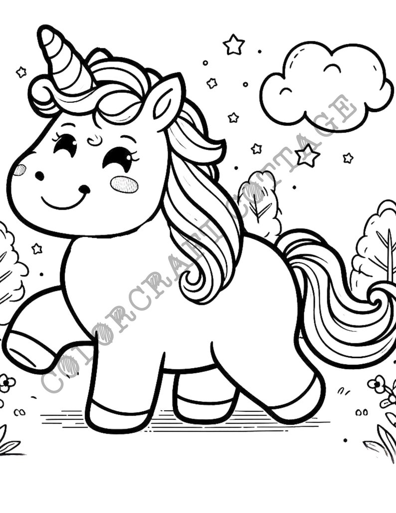 Enchanting Unicorn Coloring Page, Printable Unicorn, Unicorn Party, Unicorn Birthday, Instant ...