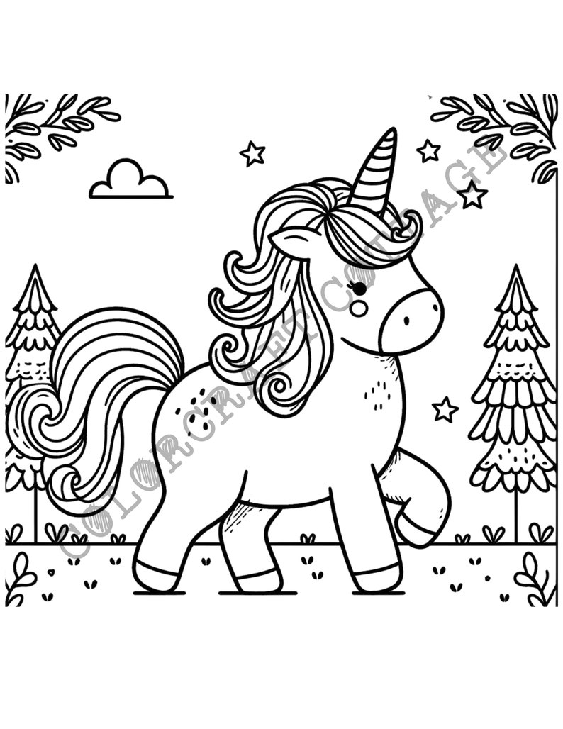 Enchanting Unicorn Coloring Page, Printable Unicorn, Unicorn Party ...