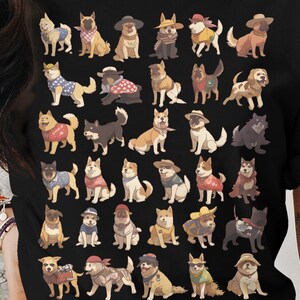 Słodka koszulka z motywem anime Dog Group, wygodna kolorystyka, różne wzory z motywem kreskówkowych psów, swobodna i stylowa, idealna dla miłośników zwierząt