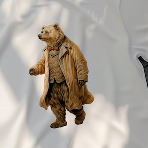 Cute Bear in a Trench Coat T-Shirt, Animal Illustration Tee, Unique Graphic T-Shirt, Adorable Bear Print, Fun Bear Outfit Design