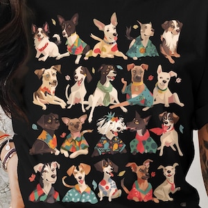 Leuke groepsT-shirt anime honden | Kleurrijk tekenfilm honden Comfort kleuren Top | Unieke dierenillustratie casual mode | Cadeau-idee voor dierenliefhebbers