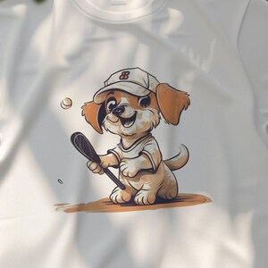 Cute Baseball Puppy T-Shirt, Cartoon Dog with Baseball Bat and Cap, Adorable Puppy Sports Tee, Perfect Gift for Dog Lovers