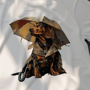 Cute Basset Hound Dog with Umbrella, Adorable Dog Lover T-Shirt Gift, Pet Owner Clothing, Animal Art Tee for Dog Enthusiasts