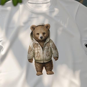 Cute Bear Wearing Hoodie T-Shirt, Adorable Bear Animal Tee, Brown Bear with Hoodie Graphic Shirt, Unique Animal Lover Gift