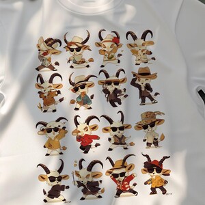 Grappig cool T-shirt uit de stripcollectie van geit, stijlvol T-shirt met geit cartoon, trendy T-shirt met geit karakter, uniek shirt cadeau geit