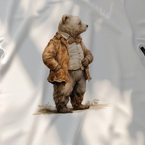 Bear T-shirt, Cute Bear Illustration Tee, Animal Lover Shirt, Adorable Bear in Jacket TShirt, Bear Art Graphic Tee, Unique Gift Idea