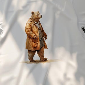 Cute Bear in Raincoat Graphic T-Shirt, Bear Lover&#39;s Gift, Adorable Bear Art Tee, Whimsical Animal Print Top, Unique Bear Illustration Shirt