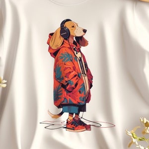 Beagle in Hoodie T-Shirt, Casual Dog Graphic Tee, Comfortable Cotton Top with Chilling Beagle Design, Unisex Beagle Lover Gift