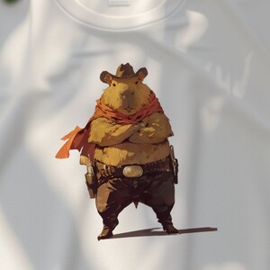 T-shirt graphique cowboy Capybara, T-shirt au design animalier unique, Vêtements décontractés de style occidental, Chemise unisexe, Vêtements originaux amusants, Couleurs confortables 1717