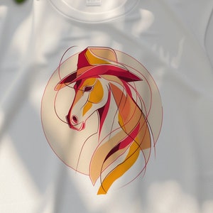 Abstract Horse with Cowboy Hat T-Shirt, Warm Colored Line Art, Casual Fashion Tee, Unique Animal Design Shirt