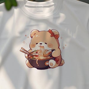 Cute Bear Eating Ramen Noodles T-Shirt, Adorable Foodie Animal Tee, Kawaii Ramen Lover Shirt, Japanese Food Graphic Tee