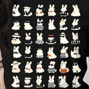 Cute Anime Rabbit T-Shirt, Comfort Colors Top, Bunny Group Art Tee, Casual Kawaii Fashion, Unisex Adult Clothing, Unique Gift for Anime Fans