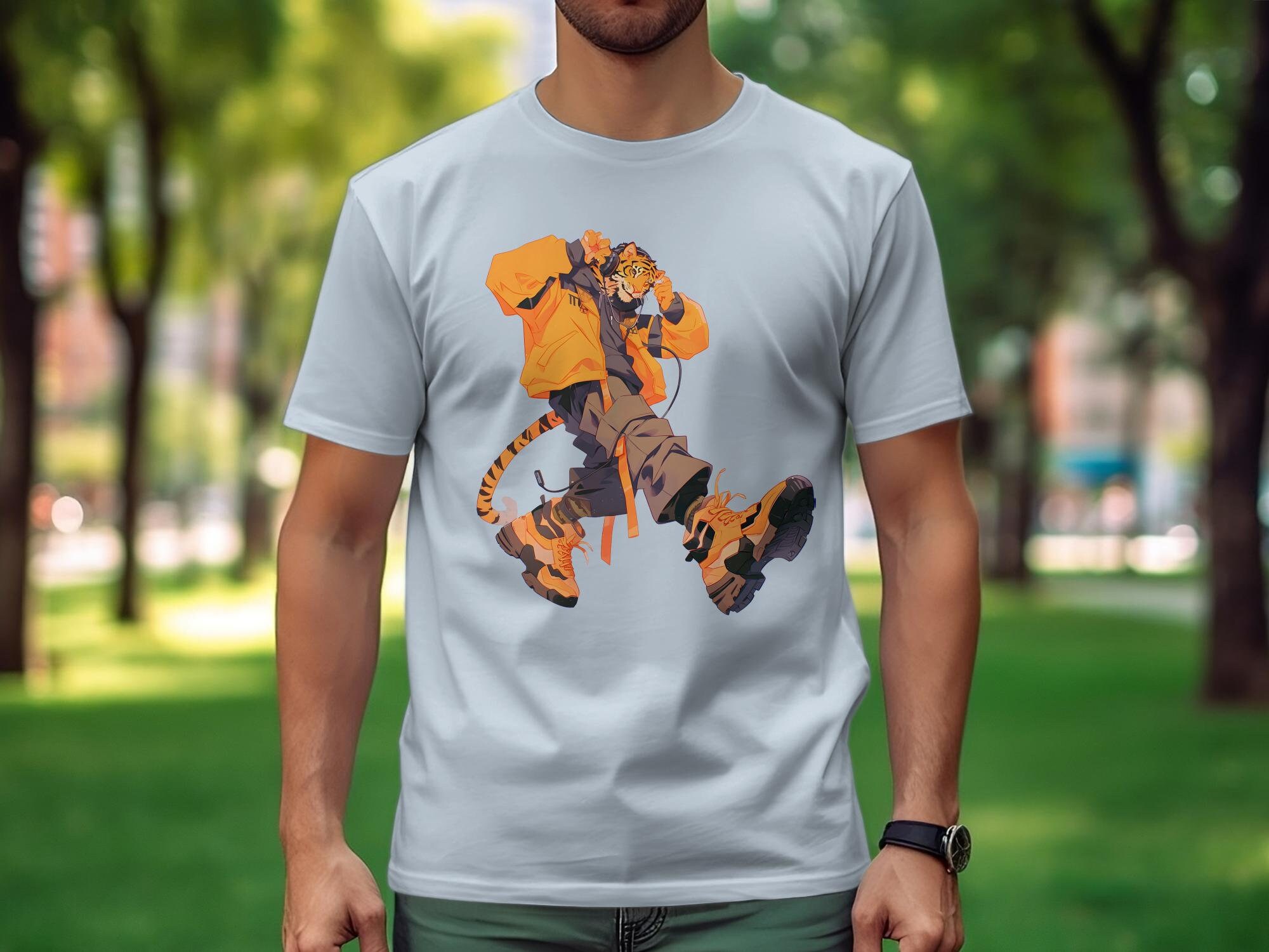 Fashionable Dancing Tiger Graphic Tee, Chunky Sneakers Tiger T-shirt ...