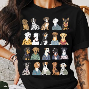 Bonita camiseta de perro de anime, camiseta de colores cómodos, camiseta de moda con grupos de razas caninas variadas, regalo para amantes de los perros, atuendo informal para dueños de mascotas