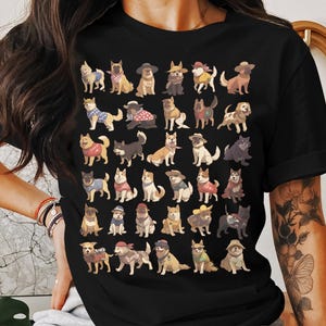 Cute Anime Dog Group T-Shirt, Comfort Colors Top, Various Cartoon Canines Design, Casual and Stylish, Ideal for Pet Lovers