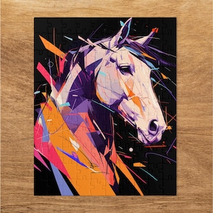 Colorful Abstract Horse Puzzle, Available in 30, 110, 252, 520, and 1014 pieces, Fun for Kids and Adults, Unique Animal Art Gift